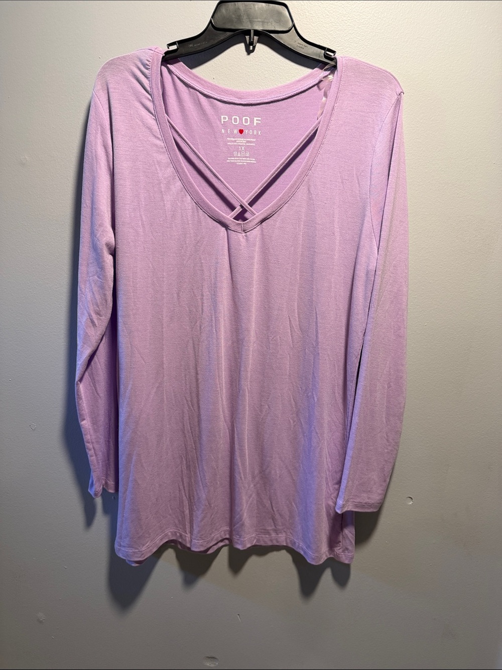 Poof! Lavender Long Sleeve V-Neck Top with Crisscross Straps